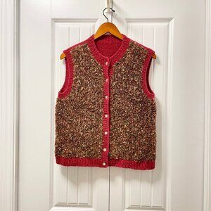 Hand Knitted Vintage Wool Vest Brown Red
